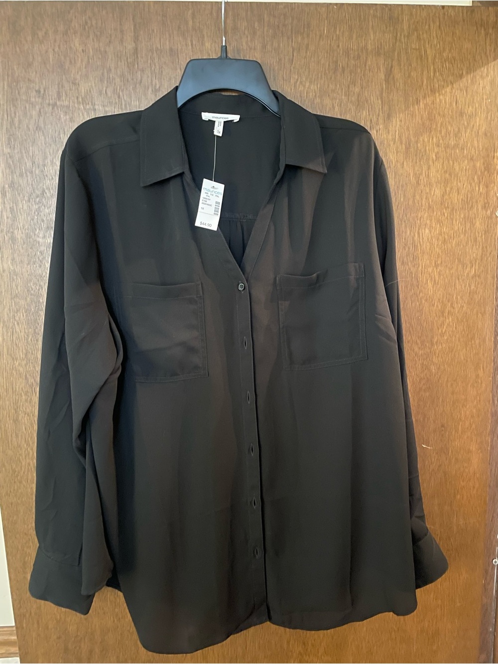 Maurices Black Casual Button-Down Shirt with Chest Pockets